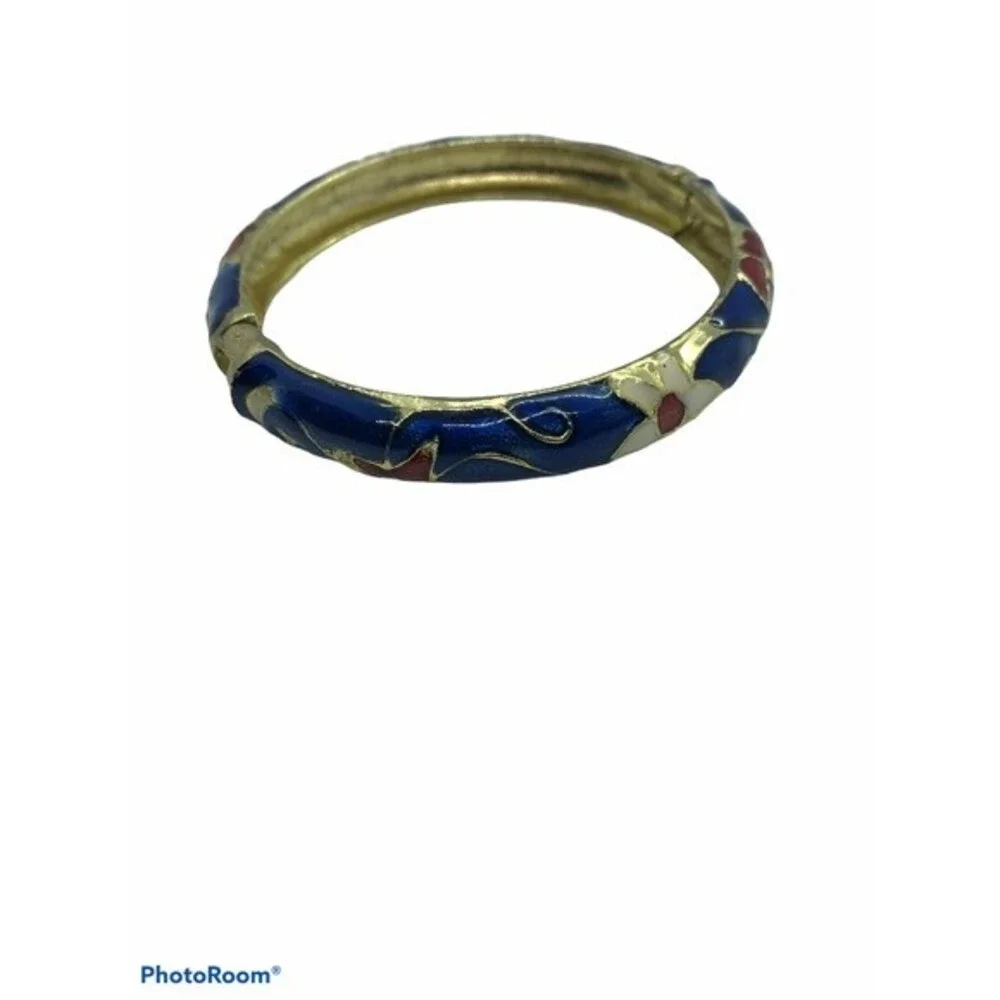 Blue Floral Enamel Painted Bracelet